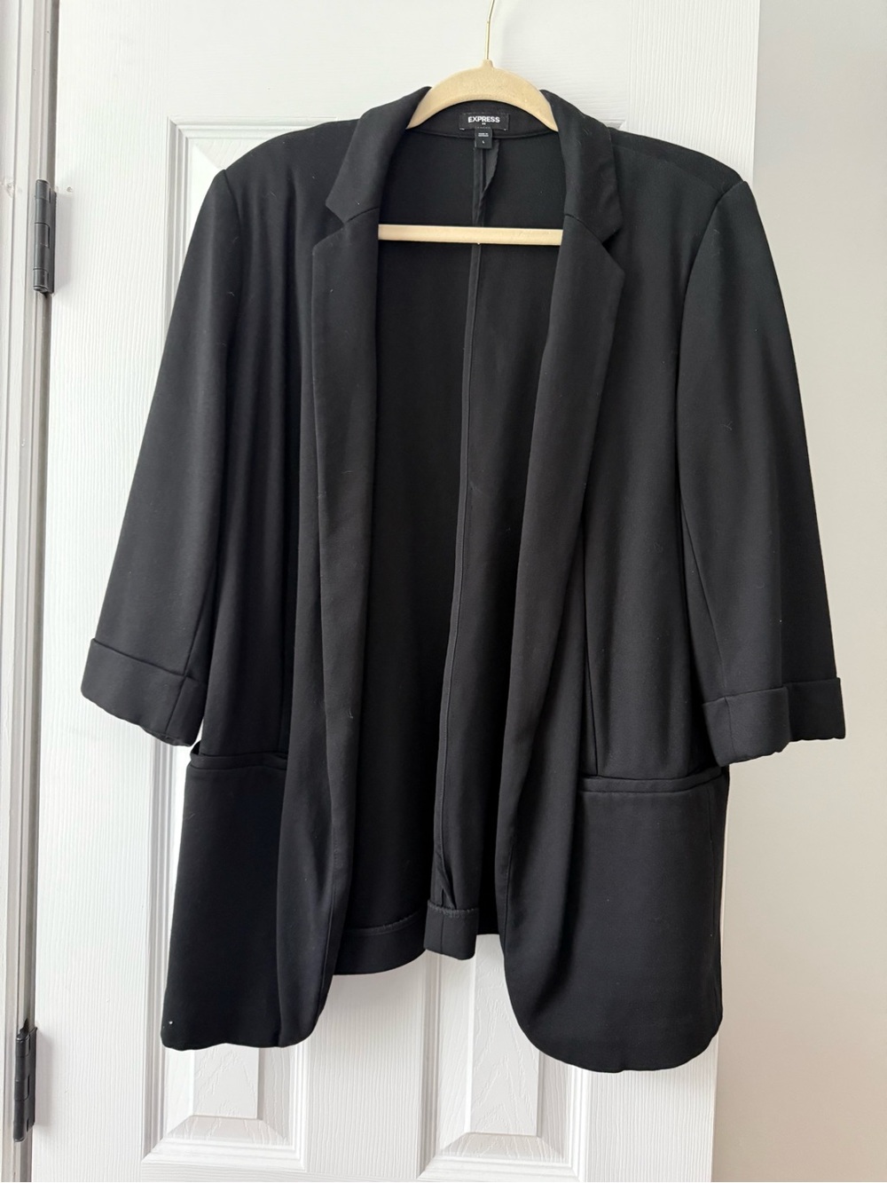 Express Black Open-Front Draped Blazer with Roll Cuffs